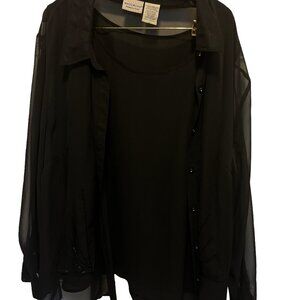 White Sag Womens Plus Black Tank And Sheer Studded Cover Up Set - Size 30W/32W